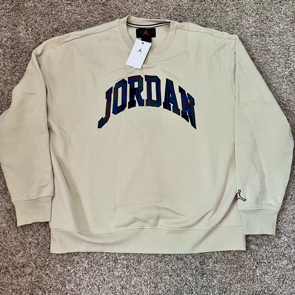 Nike Air Jordan Cream Check Logo Heritage Sweatshirt Men Size XL - DV1574-206